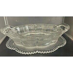 Bryce Lorne Butter Dish Honey 1880s Clear Glass Bros EAPG Vintage Pressed Edged